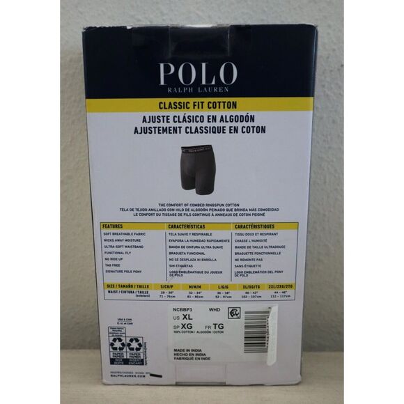 Polo Ralph Lauren NCBBP3 Men's Sz XL White 3-pk Classic Fit Cotton Boxer Briefs - Picture 2 of 4